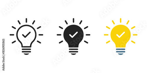 Innovation light bulb vector design. Bulb with checkmark icon vector. Light bulb ideas and creativity.