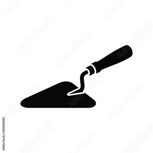 Construction trowel with mortar vector illustration, masonry tool icon, cement plastering equipment graphic