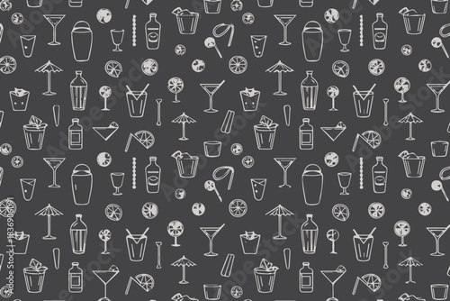 beverage outline icons straw umbrella popsicle pattern repeat