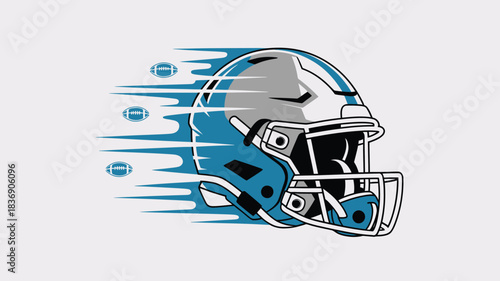 Streamlined Football Helmet with Speed Lines and Football Icons for Super Bowl Sunday