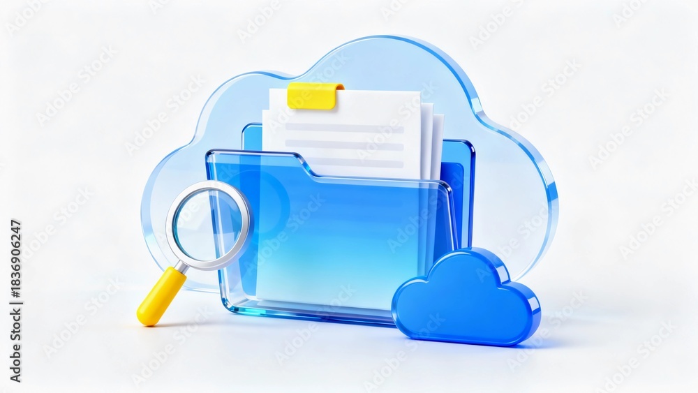 Obraz premium Minimalist style, high-tech 3D blue transparent glass material office theme related icons.