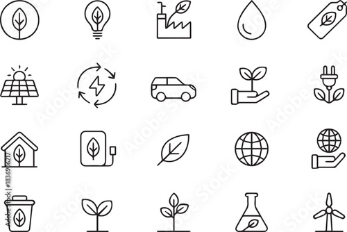 environment set of twenty eco icons sustainable lifestyle symbols