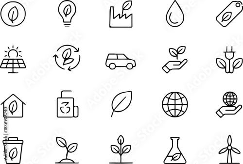 environment vector eco line icons renewable energy and recycling