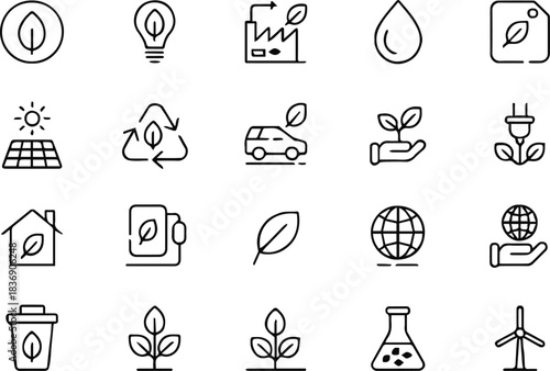 environment icons set line art sustainability and renewable symbols