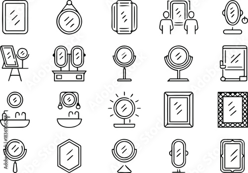 mirror collection 20 minimalist line icons for interior and grooming