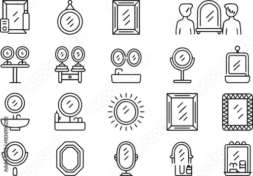 mirror vector icons black and white outline mirror symbols