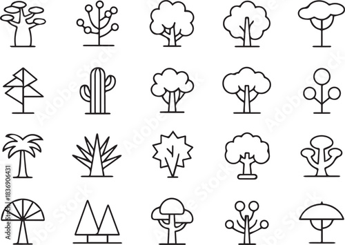 tree icon pack geometric abstract plant symbols for graphic design