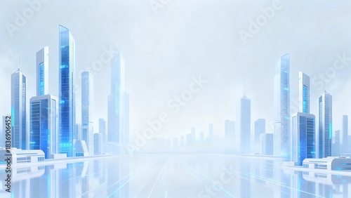 Blue and white futuristic cityscape with a tech style background image