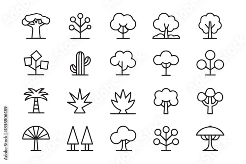 tree icon set line art botanical symbol designs for logos