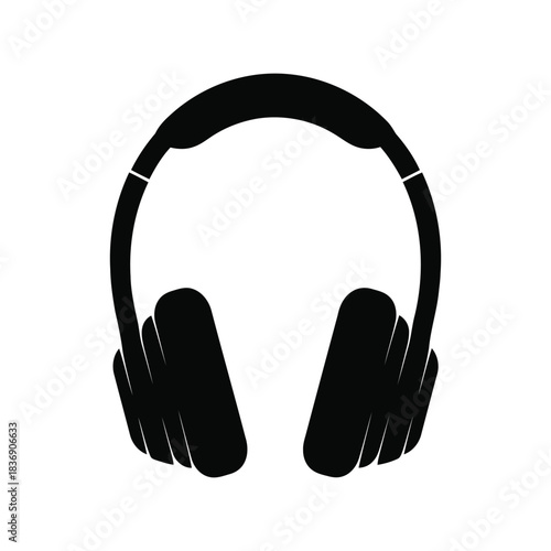 Over-ear headphones silhouette, music audio listening device vector icon, dj sound equipment