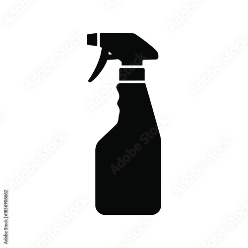 Trigger spray bottle silhouette, cleaning product household liquid dispenser vector icon