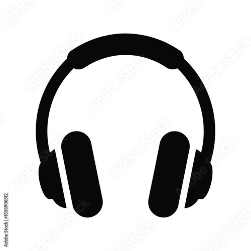 Over-ear headphones silhouette, music audio listening device vector icon, dj sound equipment