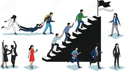 Career progression silhouette icon, teamwork and ambition vector, professional success illustration, cad drawing flat vector illustration