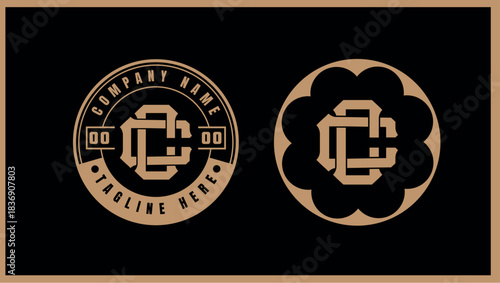 Vintage cc monogram emblem designs on a black background