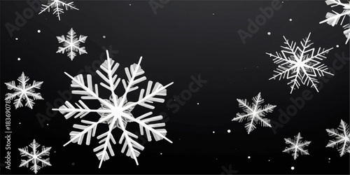 Christmas winter snowflakes pattern on a black background vector set for new year holiday decoration design