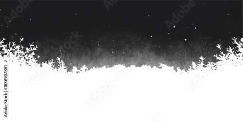 Black ink splat background with winter snowflakes and blue light space design