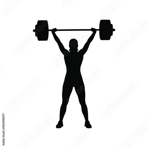 Black weightlifter silhouette vector, clean and jerk, gym, fitness, strength training athlete graphic