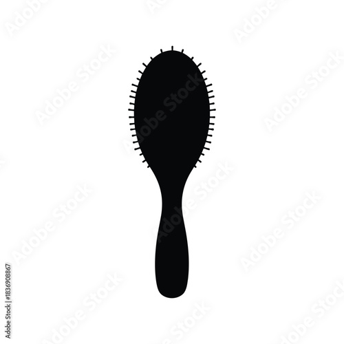 Black oval hairbrush vector icon, hairstyle, salon, beauty, grooming, hair care accessory graphic