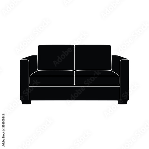 Two-seater sofa silhouette icon, modern loveseat furniture, comfortable living room interior design
