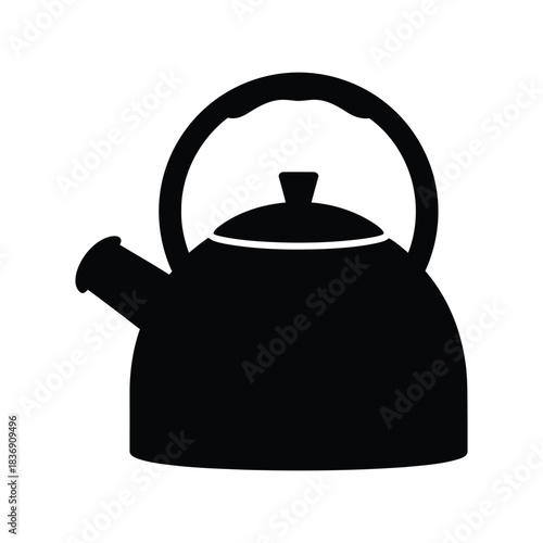 Classic whistling kettle icon, kitchen appliance, tea and coffee preparation, hot water silhouette