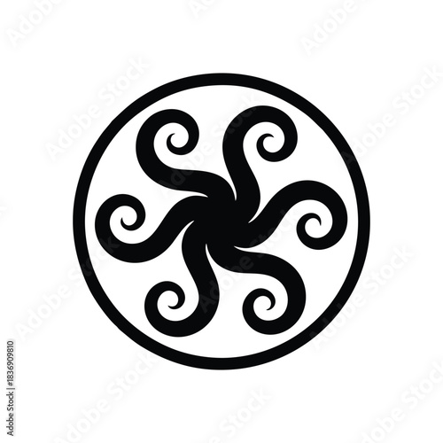 Abstract Swirling Tentacle or Vortex Logo: Dynamic Motion, Mysticism, and Geometric Pattern