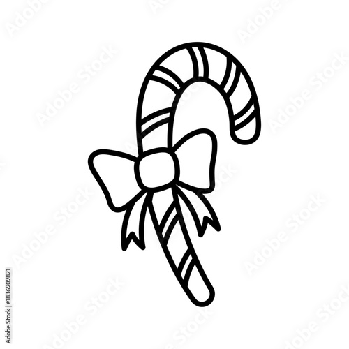 Candy cane with ribbon icon on white background.