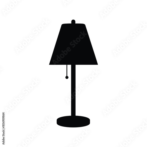 Classic table lamp vector illustration, home or office lighting furniture, isolated black silhouette decor graphic EPS