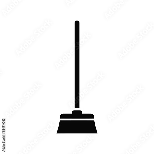 Simple broom cleaning tool vector icon, household domestic cleaning equipment, isolated black silhouette graphic EPS