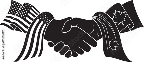 United states and canada flags shaking hands symbolizing partnership