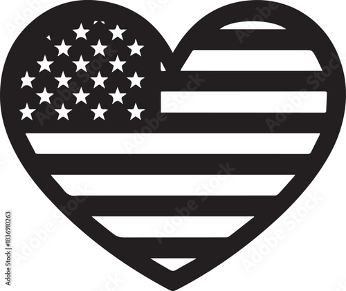 Heart shaped american flag silhouette symbol of patriotism and love