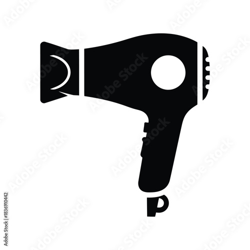 Modern electric hair dryer vector icon, beauty and salon equipment, styling appliance symbol, isolated black silhouette graphic EPS