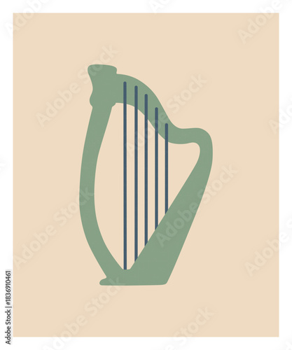 Minimalist Abstract Celtic Harp Musical Instrument Illustration