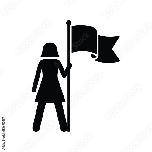 Woman holding flag vector silhouette, female leader, political campaign or protest concept icon, isolated graphic EPS