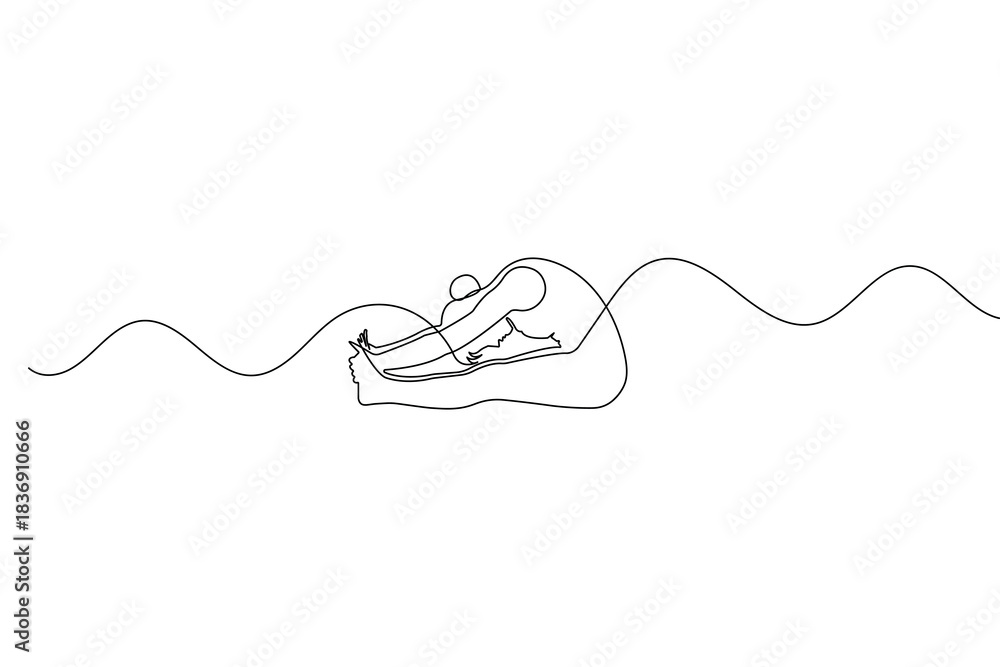 Obraz premium One continuous line drawing of person in yoga paschimottanasana
