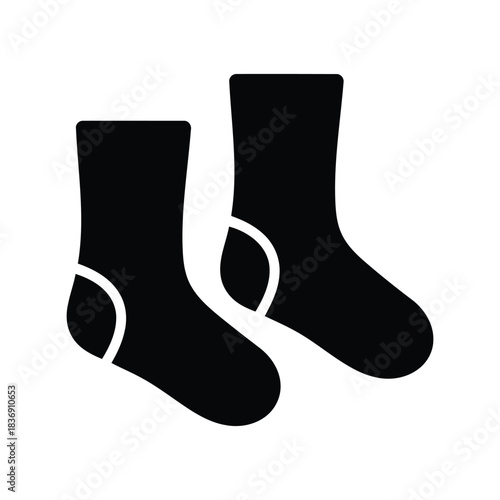 Pair of comfortable socks vector illustration, casual garment, warm textile apparel, isolated black silhouette clothing icon graphic EPS