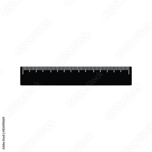 Measuring ruler scale vector illustration, school and office supply, geometry tool, isolated measurement icon, black silhouette EPS