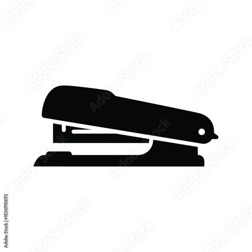 Desktop office stapler vector illustration, document binding machine, corporate supply and stationery icon, isolated black graphic EPS