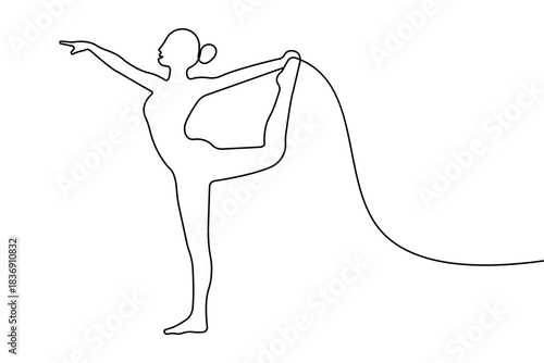 Continuous line drawing of a woman in a graceful yoga pose