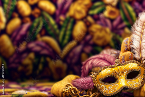 Golden carnival mask with feathers