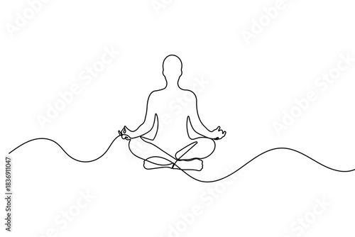 Continuous line drawing of a person in meditative lotus pose