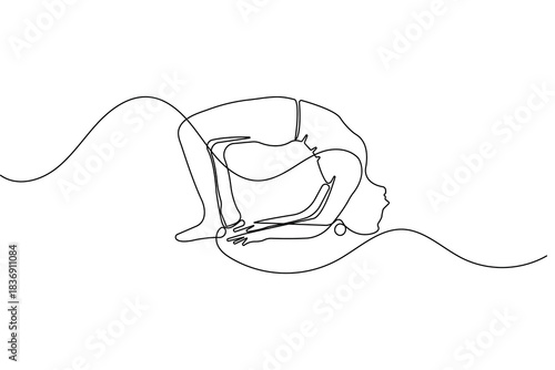 Continuous line drawing of a woman doing yoga pose on her back