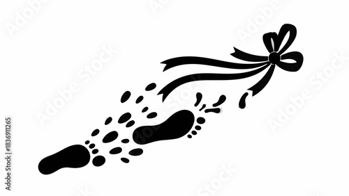 Footprints with a trailing ribbon and bow, symbolizing a journey or memory.
