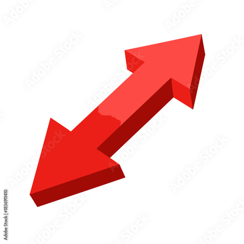 Dynamic 3D red arrow icon illustrating duality and opposing directions, representing choice, movement, and the concept of change or expansion for various design needs