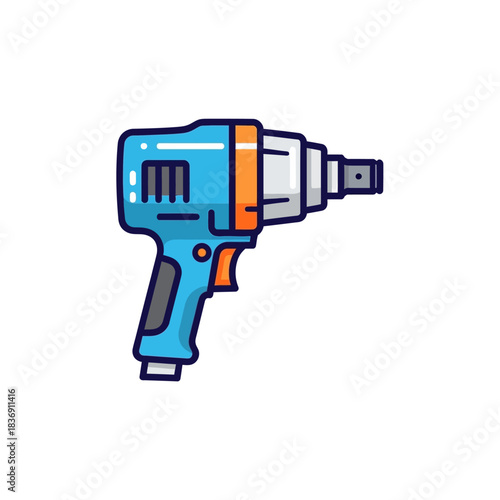 Blue and Gray Impact Driver with Orange Accents, Power Tool Illustration.