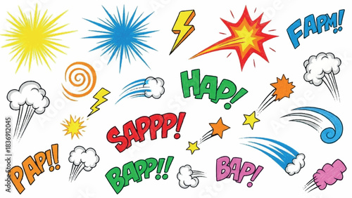 Collection of Comic Book Style Speech Bubbles and Explosions.