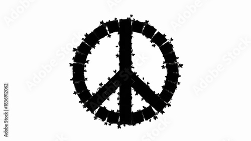 Distressed black peace symbol graphic on a white background, representing hope and unity