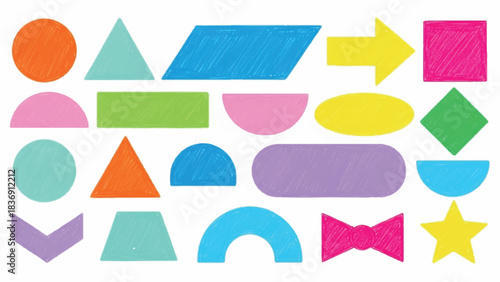 Colorful collection of various geometric shapes and forms.