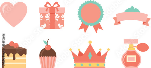 Collection of sweet and celebratory icons for special occasions