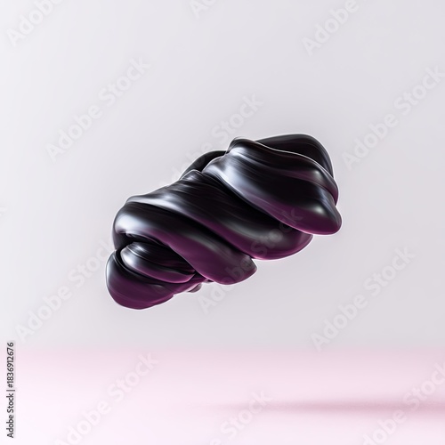 Abstract Black Organic Ink Expansion Captured Mid Motion With Center Focus And Glossy Surface On A Pink Gradient Background With Soft Lighting