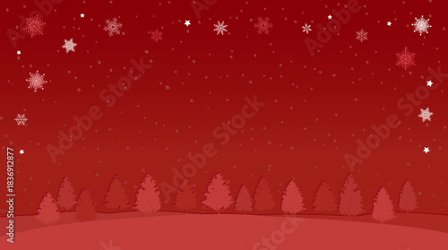 Winter Snowflake Frame Background with Forest and Falling Snow – Red_Horizontal